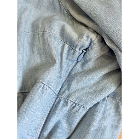 H&M 100% Cotton Puff Sleeve Baby Doll Dress Chambray Light Wash Denim Zip Size S - Picture 6 of 6